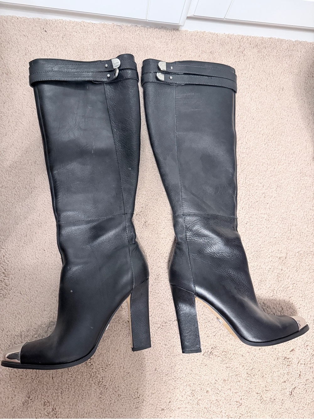 Victoria's Secret Black Peep-Toe Knee-High Heeled Boots